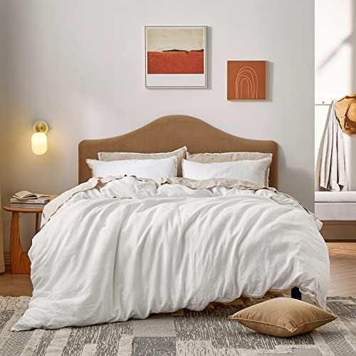 Bedsure White Linen Duvet Cover Queen Size - 100% French Linen Flax 3 Piece Bedding Set Comforter Du | Amazon (US)