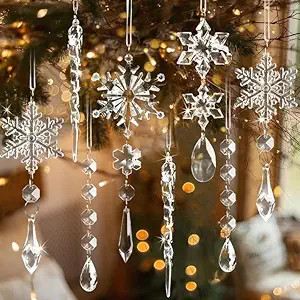 18pcs Crystal Christmas Ornaments for Tree Decorations-Hanging Acrylic Snowflake Icicle Ornaments... | Amazon (US)