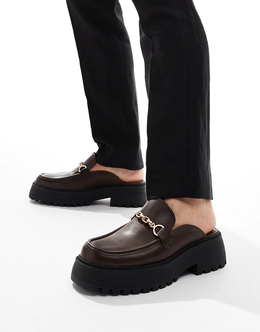 ASOS DESIGN chunky mule loafers in brown-Neutral | ASOS (Global)