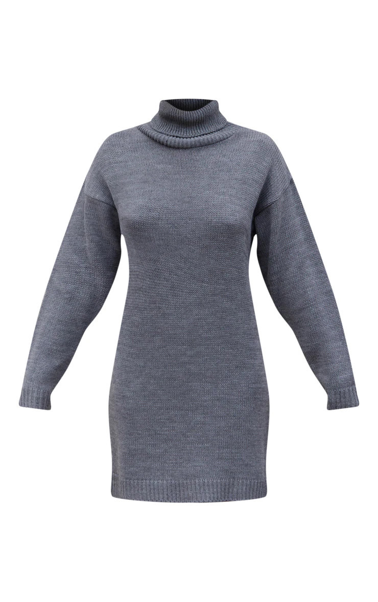 Grey Basic Roll Neck Knit Sweatshirt Dress | PrettyLittleThing US