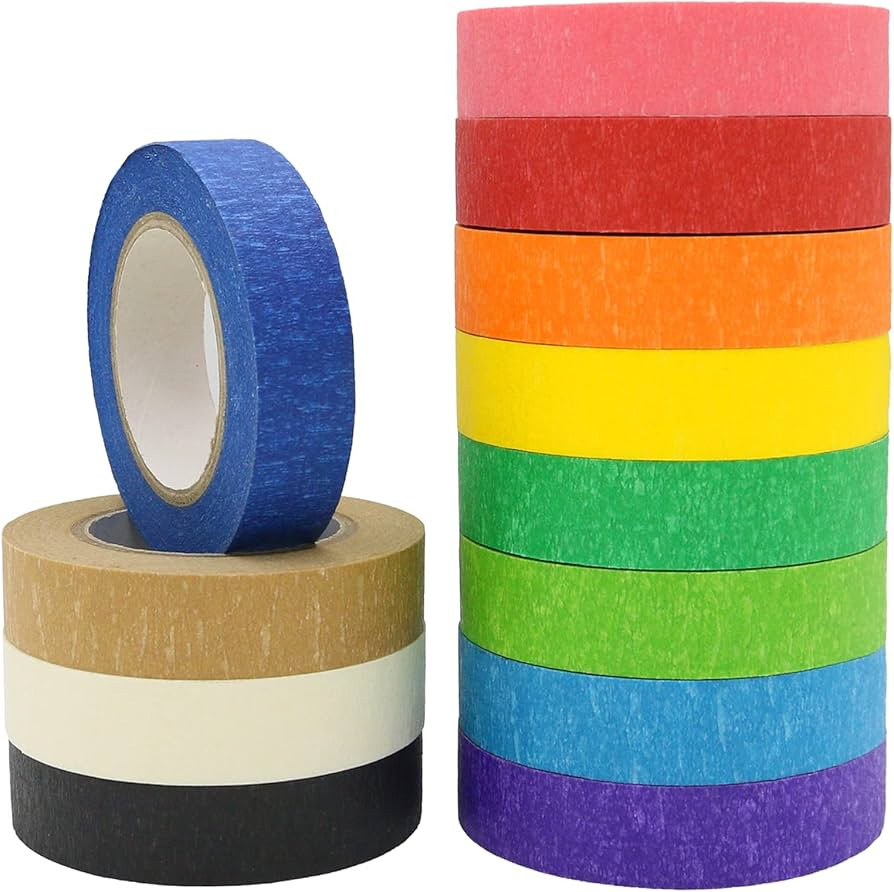 OWLKELA 12 Rolls Colored Masking Tape 16 Yard Per Roll, Rainbow Colors Painting Tape, Painters Ta... | Amazon (US)