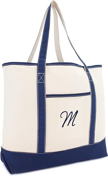 DALIX Personalized Tote Bag For Women Monogram Initial Open Top Navy Blue A-Z | Amazon (US)