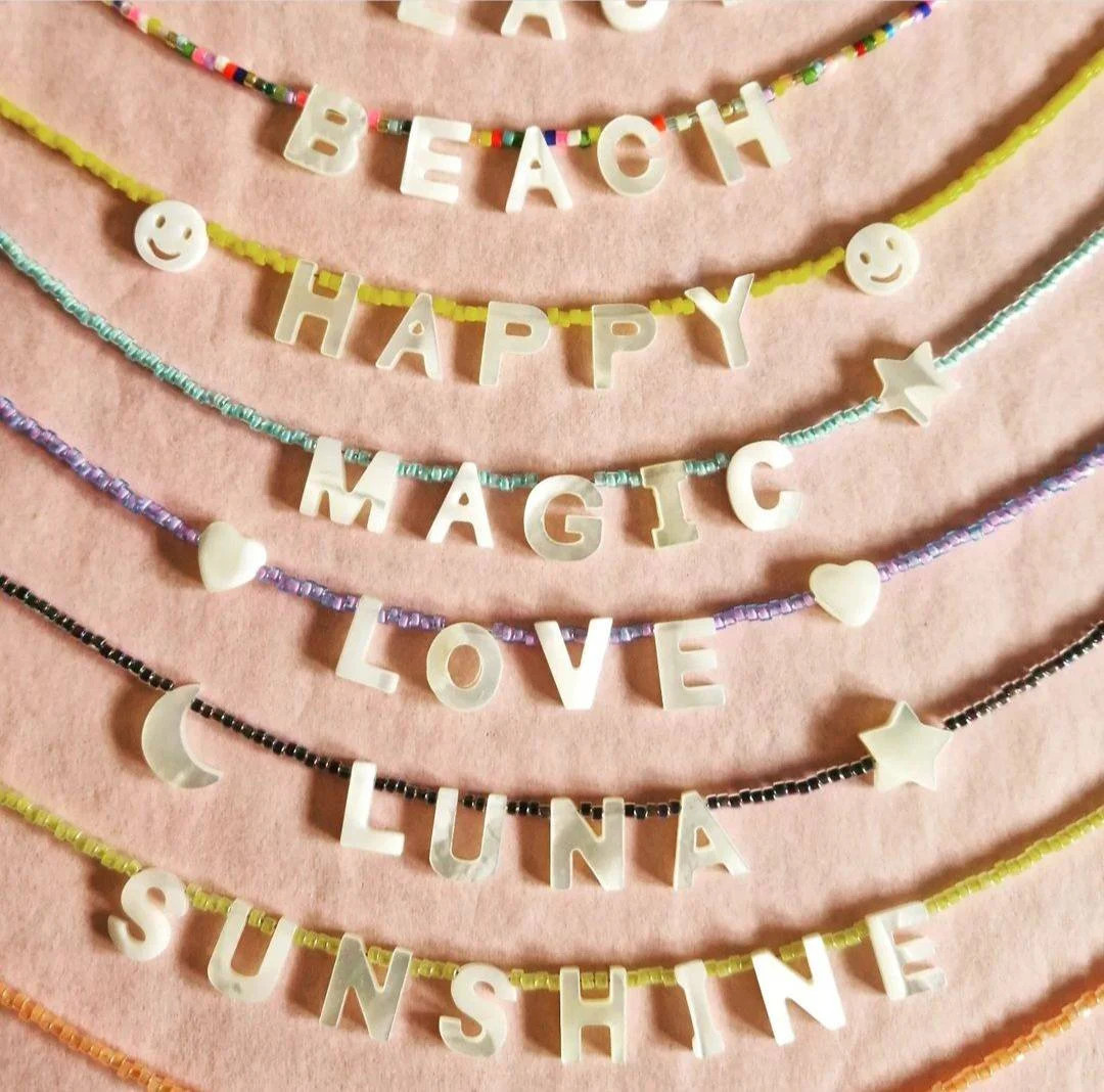 Delicate Personalised Name Necklaces Genuine Mother of Pearl Letter Bead Necklaces - Etsy | Etsy (US)
