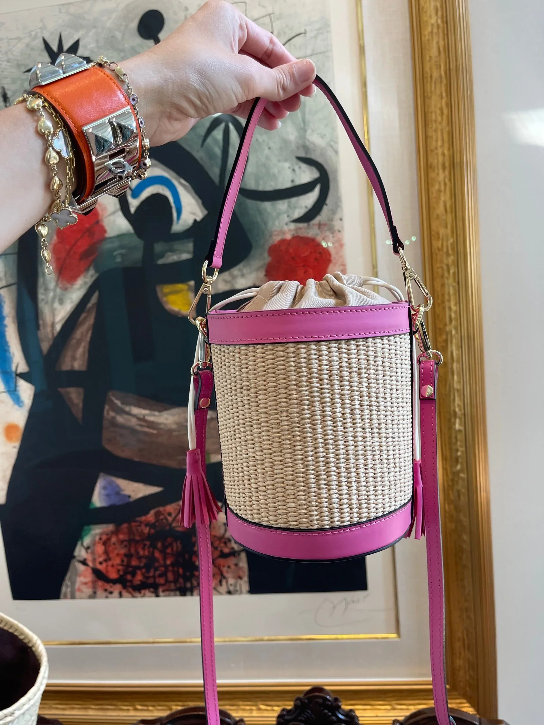 Pink Raffia Bucket Bag | Colores Collective
