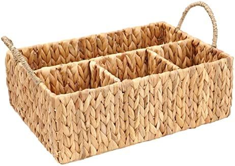Wicker Divided Storage Basket Woven Natural Basket Hyacinth for Organizing Bathroom Kitchen Shelves  | Amazon (US)