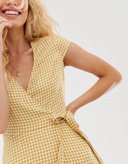 & Other Stories linen midi wrap dress in yellow gingham | ASOS US