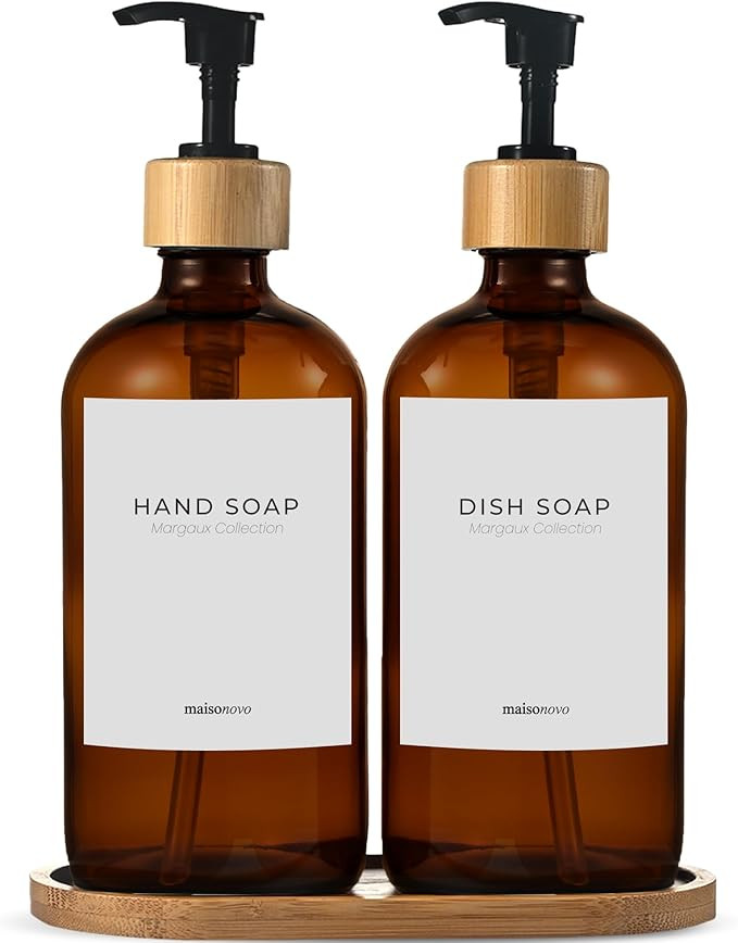 MaisoNovo Glass Dish Soap Dispenser for Kitchen Set of 2-16.9oz Amber Dish and Hand Soap Dispense... | Amazon (US)