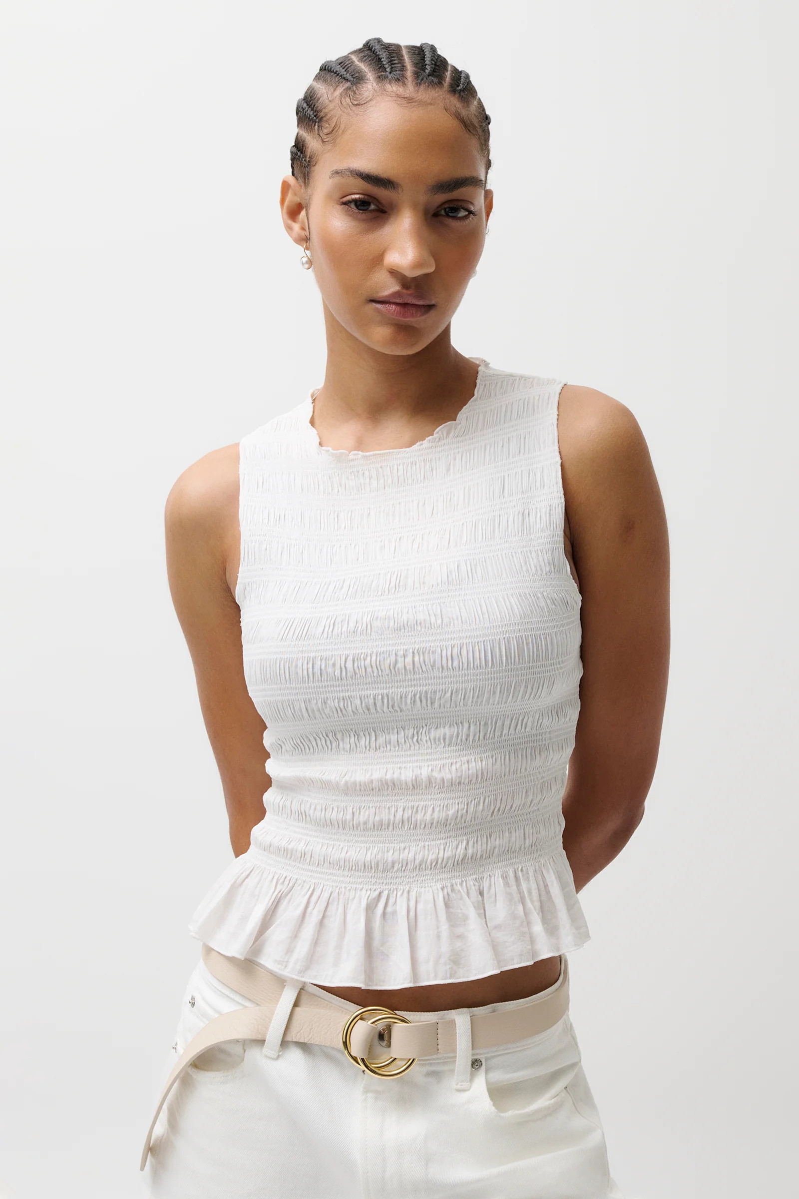 Phoebe Smocked Tank - Le Blanc | Pistola Denim