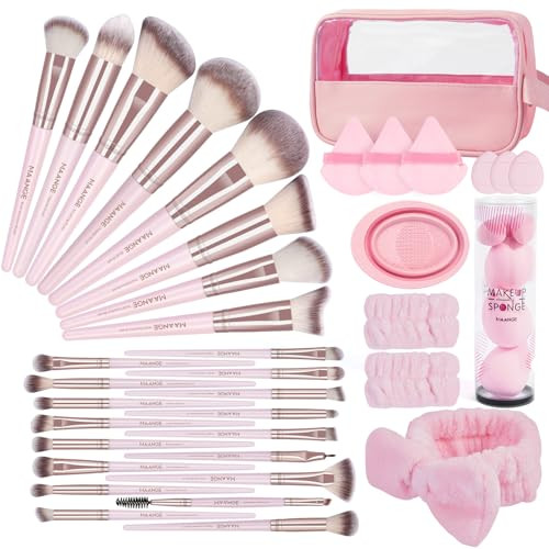 MAANGE Makeup Brush Set 42 Pcs Makeup Tool Set Premium Synthetic Foundation Powder Concealers Eye shadows Blush Makeup Brushes (Pink, 42 Piece Set) | Amazon (US)