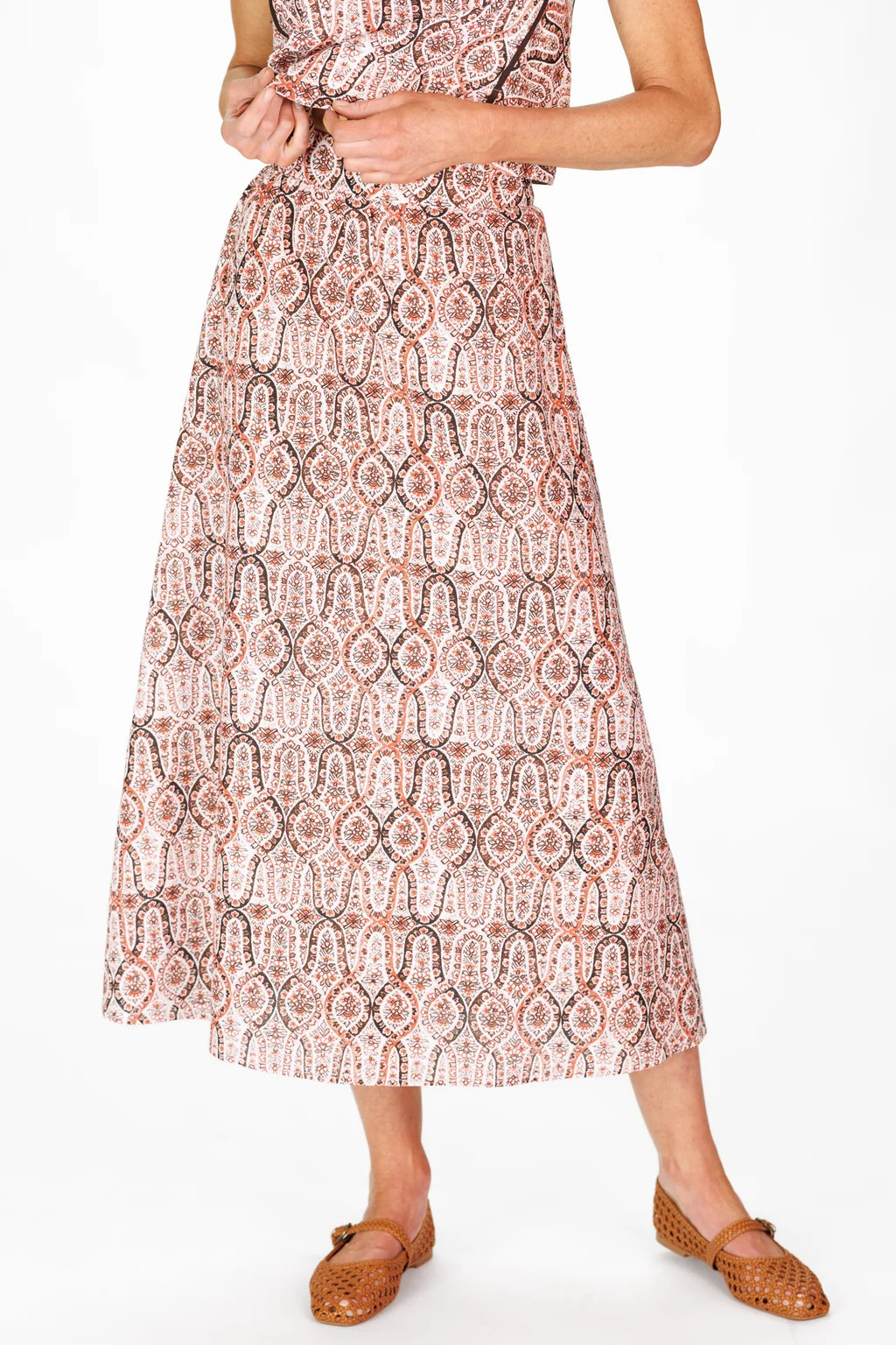 Mira Midi Skirt in Terracotta Vines | Duffield Lane
