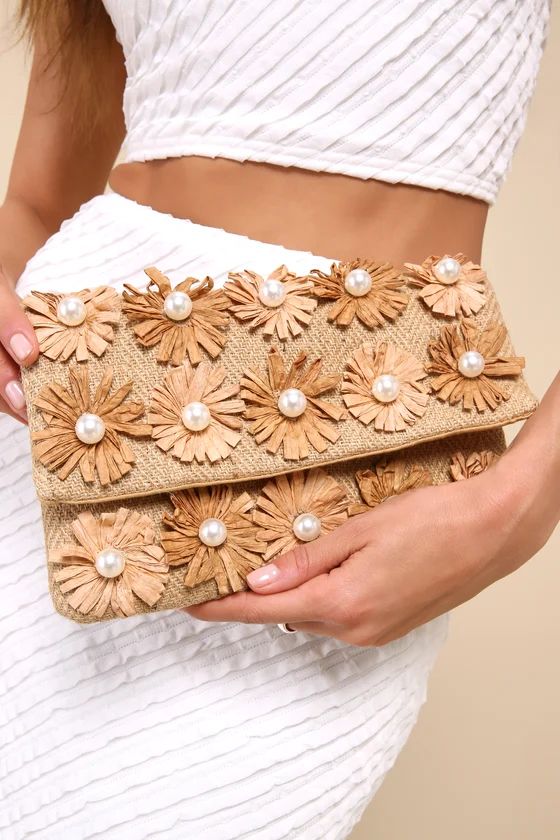 Cabana Personality Natural Straw Pearl Flower Clutch | Lulus