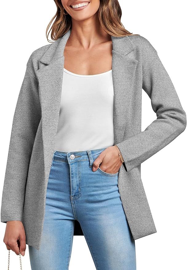 ANRABESS Women's 2023 Open Front Cardigan Coats Long Sleeve Lapel Casual Chunky Sweater Blazer Ja... | Amazon (US)