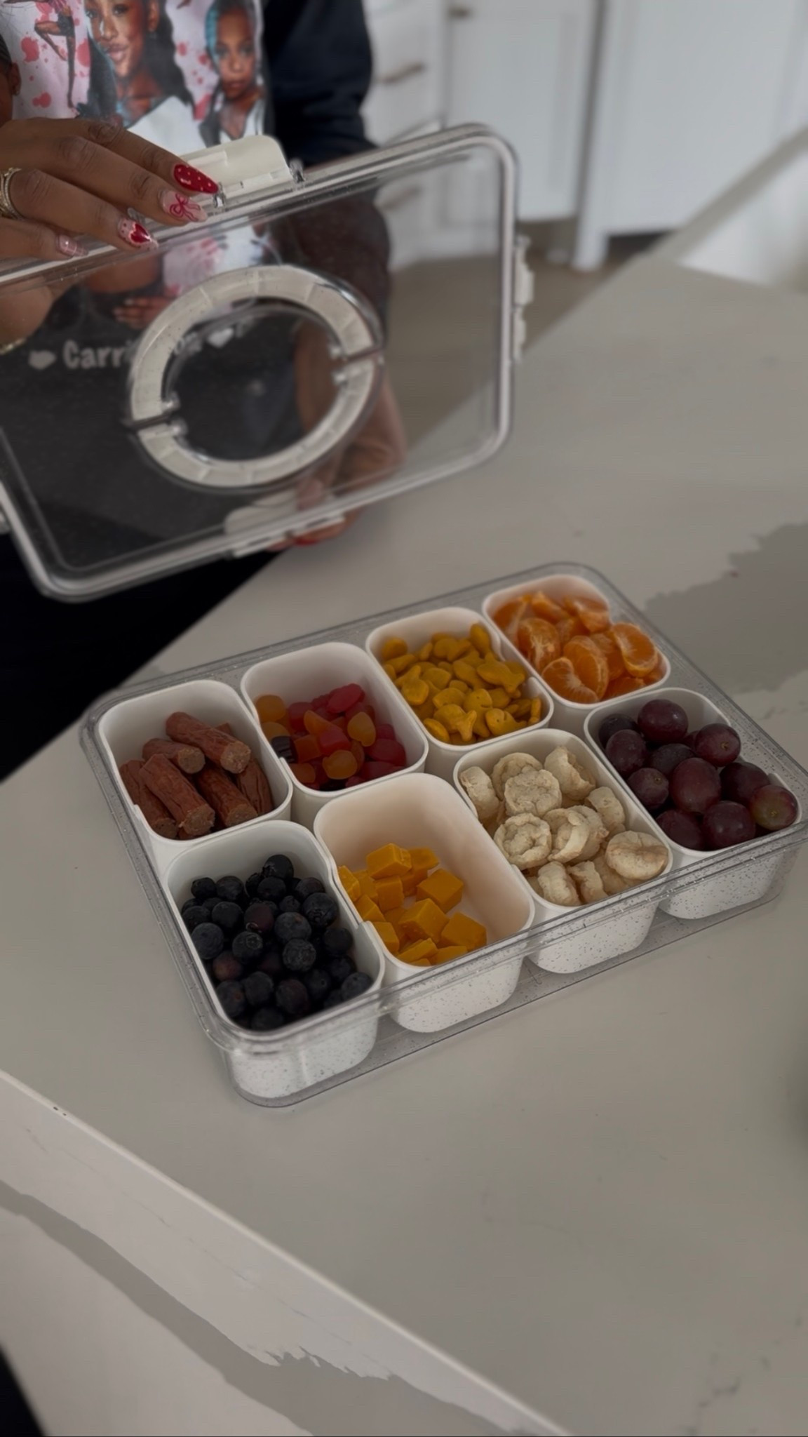 This snack tray is a must for long dance days with my girls but great for just being on the go as well 