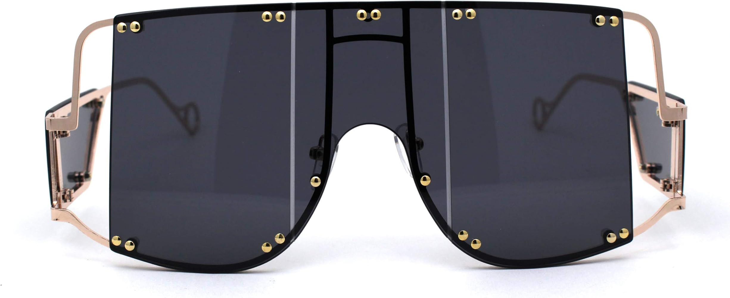 Panel Lens Retro Mobster Style Metal Rim Shield Sunglasses | Amazon (US)