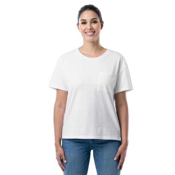 Time and Tru Women's Boyfriend Pocket T-Shirt with Short Sleeves, Sizes S-3XL | Walmart (US)