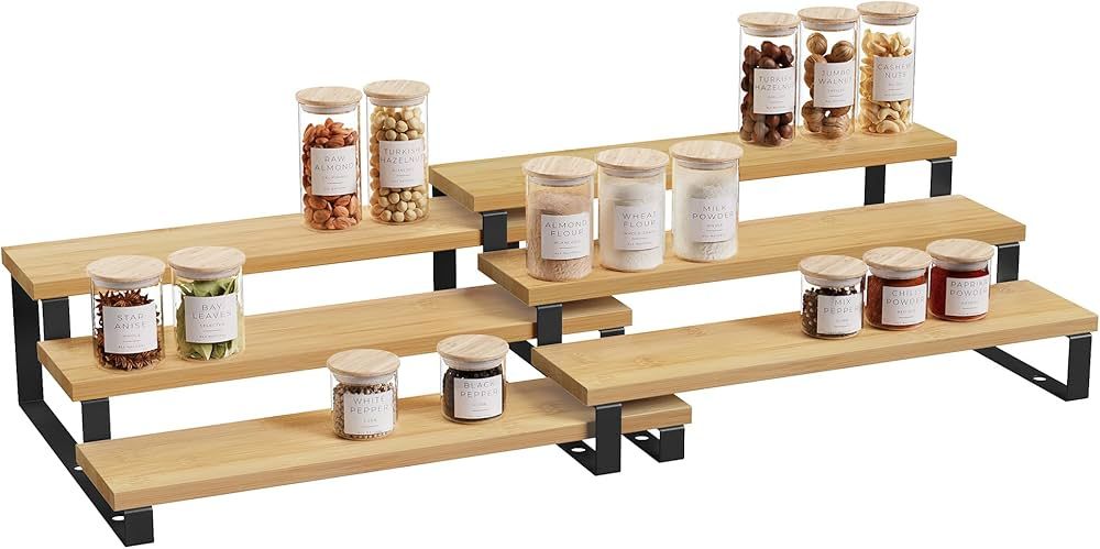 SONGMICS Spice Rack, Set of 2 Cabinet Shelf Organizers, 3-Tier Extendable Spice Holder, Bamboo, S... | Amazon (CA)