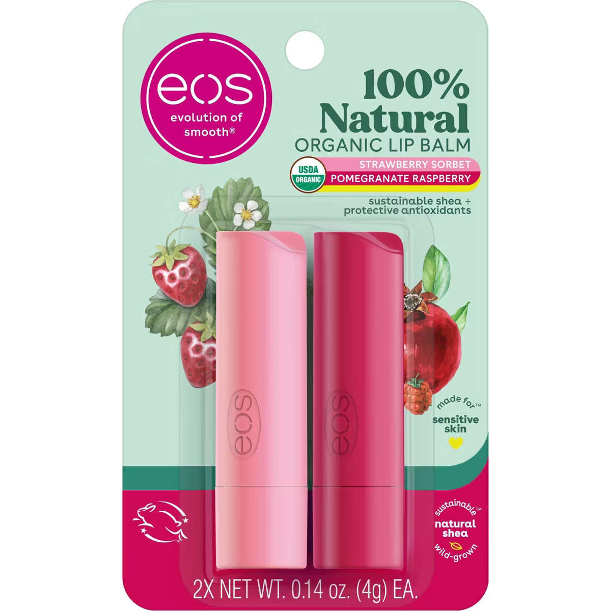 eos 100% Natural & Organic Lip Balm Sticks - Strawberry Sorbet/Pomegranate Raspberry - 0.28oz/2pk | Target