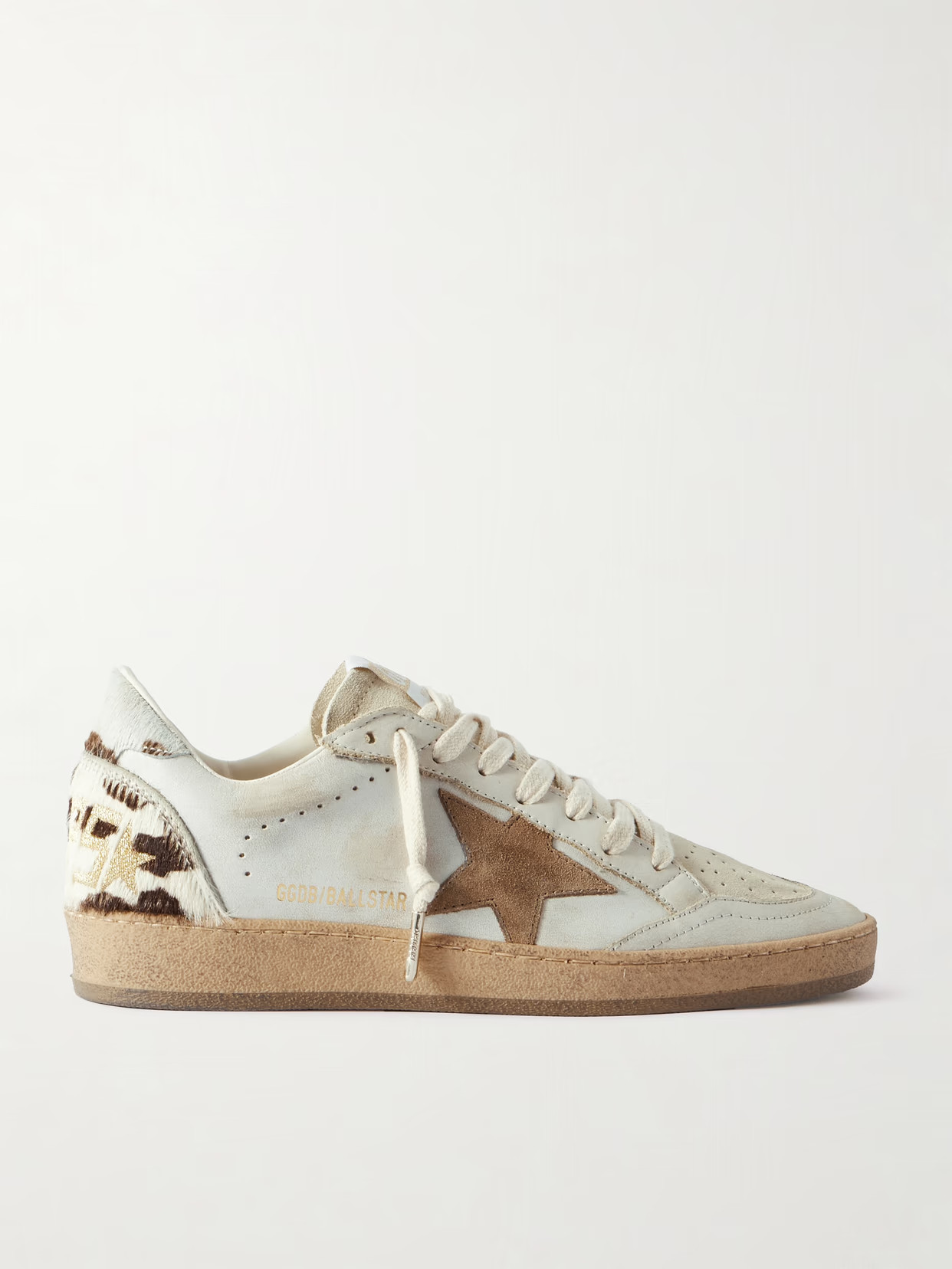 Golden Goose - Ball Star Calf Hair And Suede-trimmed Distressed Leather Sneakers - White | NET-A-PORTER (UK & EU)