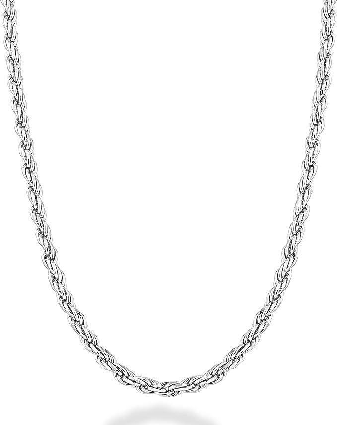 Miabella Solid 925 Sterling Silver Italian 2mm, 3mm Diamond-Cut Braided Rope Chain Necklace for M... | Amazon (US)
