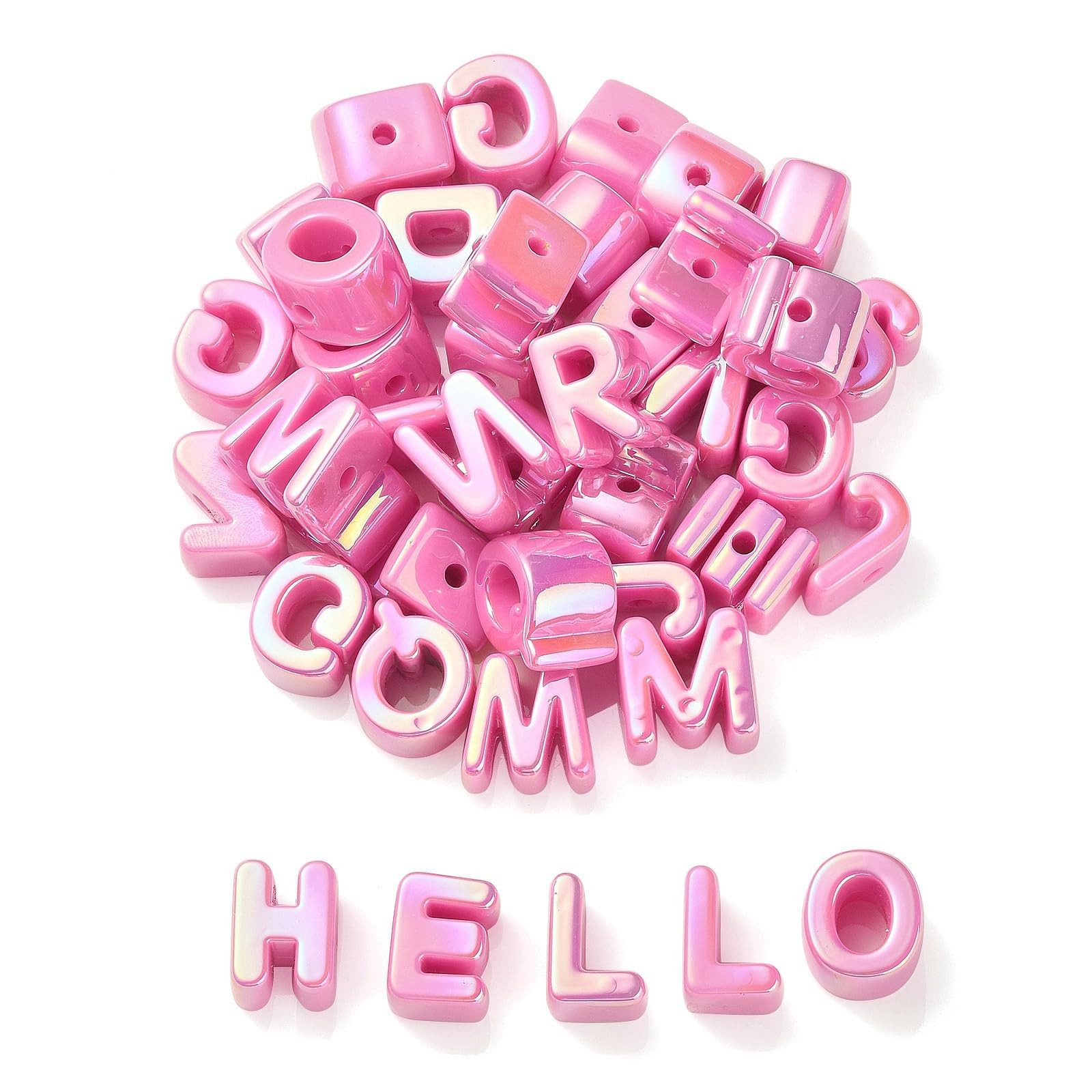 Elecrelive 100Pcs Hot Pink Large Letter Alphabet Beads Iridescent Acrylic Letter Keychain Beads for Bracelets Necklaces Jewelry Making | Amazon (US)