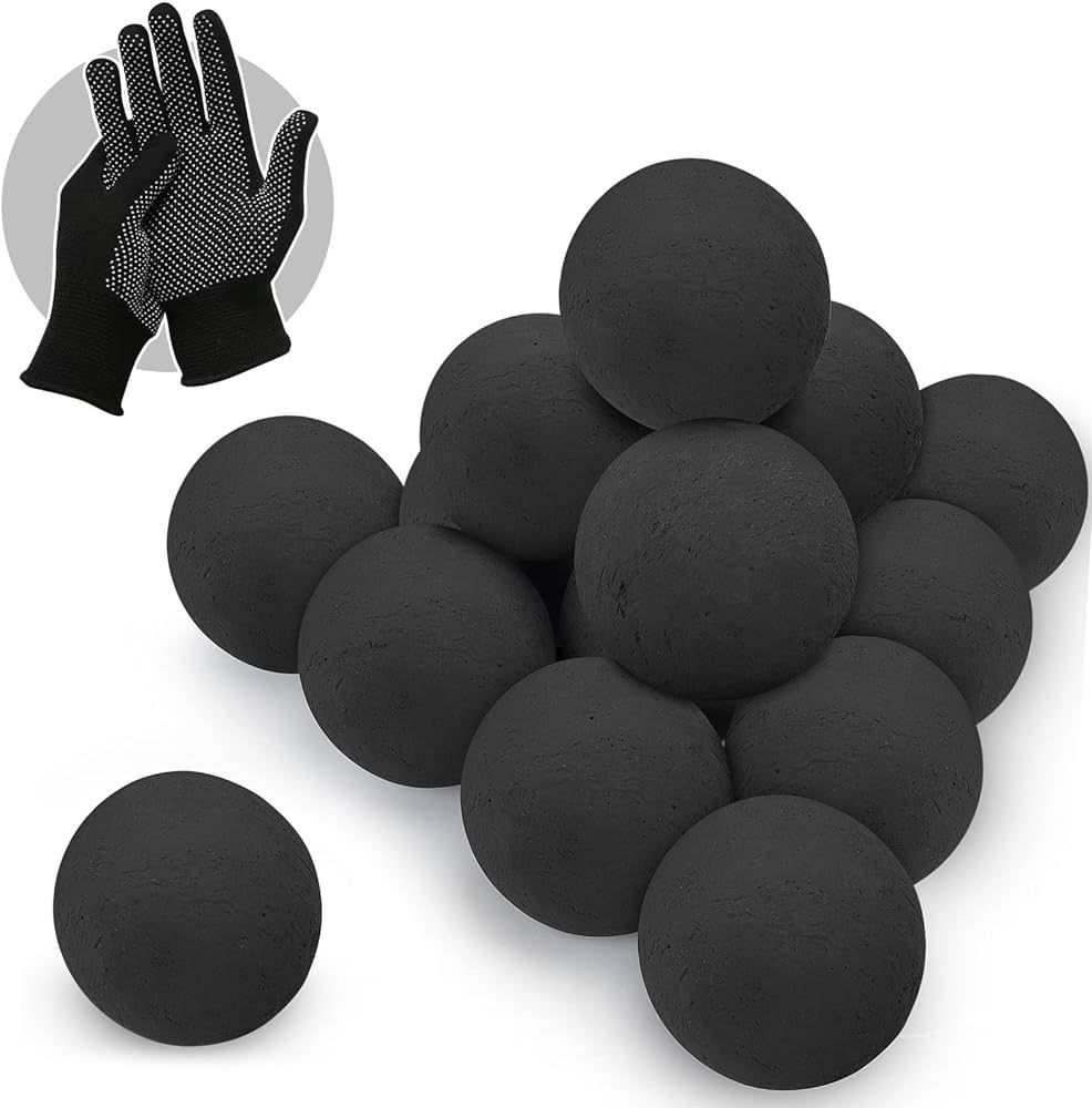 Gyykzz 15 Pack Ceramic Fire Balls, 3” Round Fireplace Balls for Fire Pits, Black Fire Stones fo... | Amazon (US)