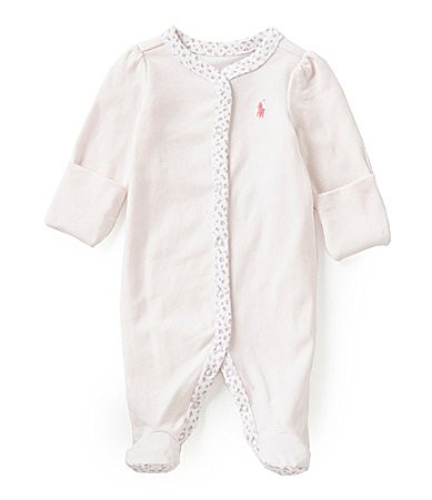 Ralph Lauren Baby Girls Floral-Trim Footie Coverall - Newborn | Dillard's