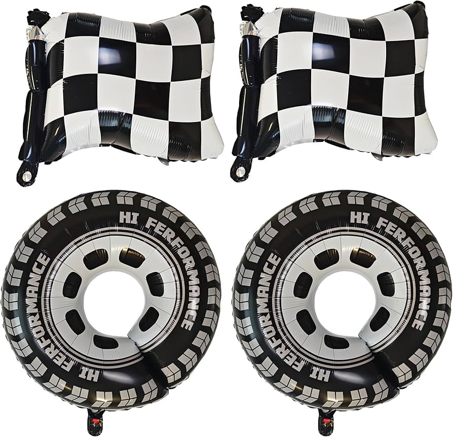 4PCS tire balloons black and white checkered balloons Foil Balloon Race car Tire balloons for bir... | Amazon (US)
