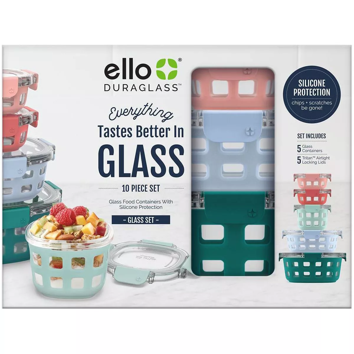 Ello 10pc Plastic Food Storage Container Set with Skid Free Soft Base