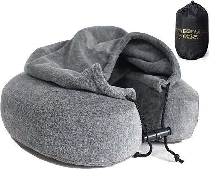 Luxury Memory Foam Neck Travel Pillow with Hoodie. Stylish Carry Bag. Premium Velvet. Washable Zi... | Amazon (US)
