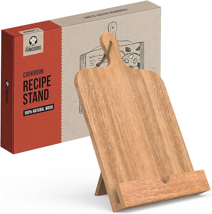 Chef Pomodoro Classic Cookbook Recipe Stand, 100% Natural Wood | Fits iPad Tablets and Cookbooks,... | Amazon (US)