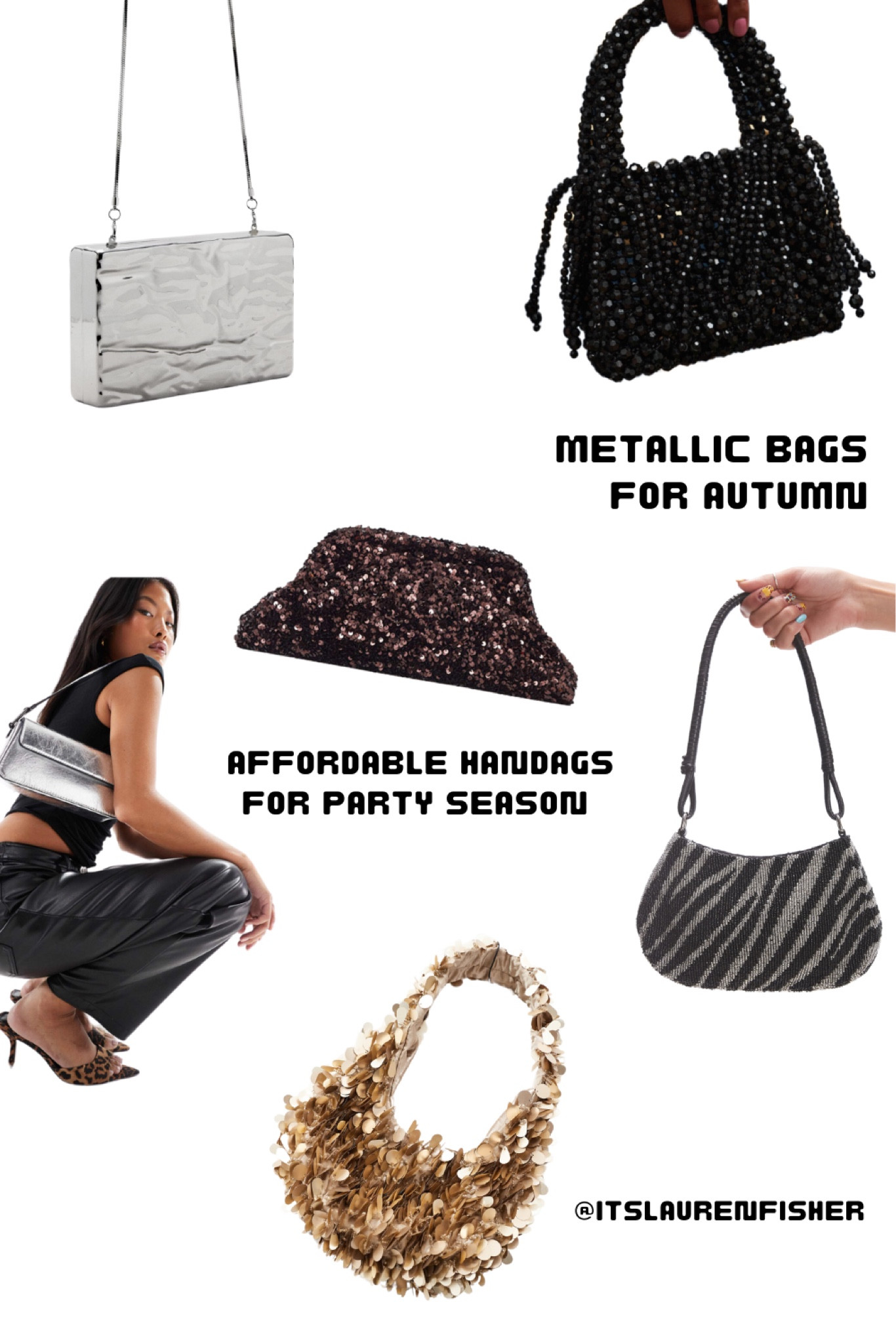 Metallic bags for autumn - affordable handbags for party season 

silver bag / gold bag / black beaded bag /  burgunday sequin clutch / embellished handbag / diamante / chainmail handbag / vintage bag / christmas party outfits / new years outfit / autumn outfits / winter outfits / fall outfits / fashion / newest trends / 2024 / &other stories asos / cos / arket / &other stories 

#autumnoutfits #fallfashion #fallhandbags #christmaspartyoutfit #partyseason



#LTKbag #LTKpartywear #LTKautumn