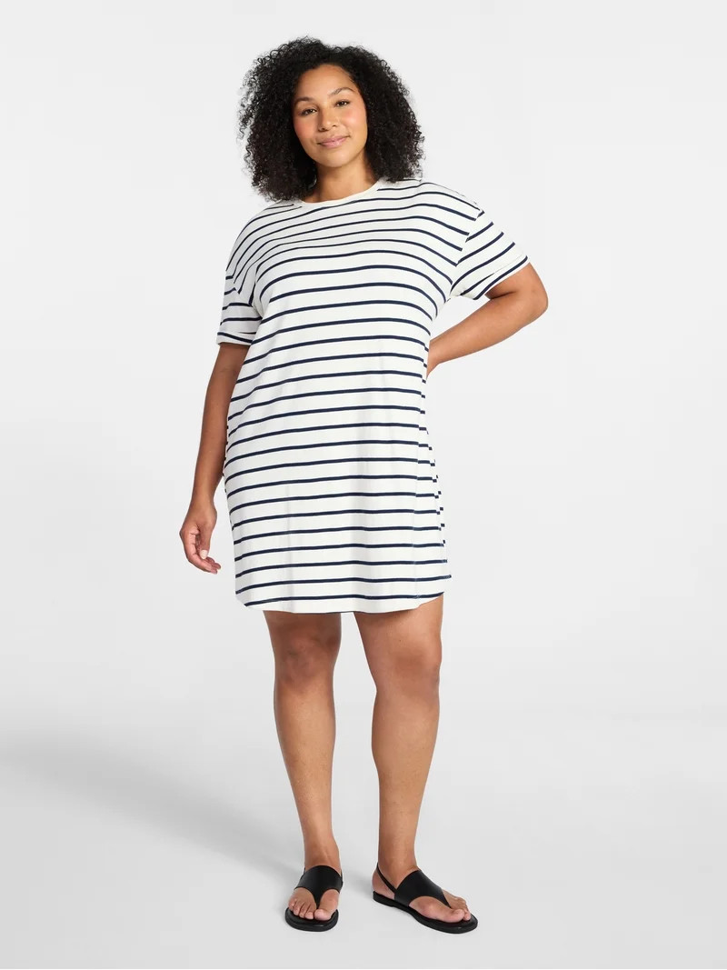 Time and Tru Women's Cotton T-Shirt Dress with Short Sleeves, Sizes XS-XXXL | Walmart (US)