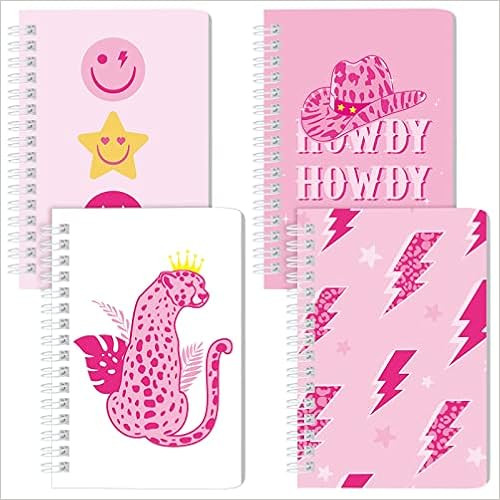 4 Pcs A6 Preppy Spiral Notebooks Spiral Journal Pink Hardbound Spiral Journal for Student Preppy ... | Amazon (US)