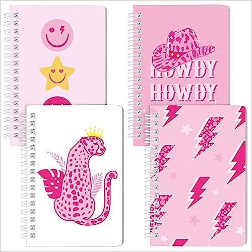 4 Pcs A6 Preppy Spiral Notebooks Spiral Journal Pink Hardbound Spiral Journal for Student Preppy ... | Amazon (US)