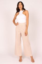 Henry High Waisted Wide Leg Pants - Beige Stripe | Petal & Pup (US)