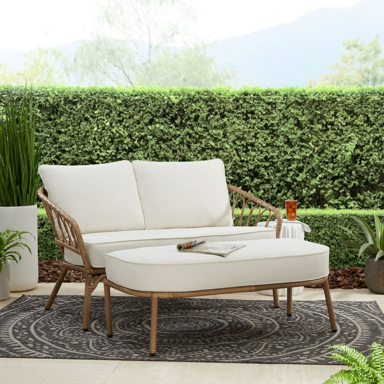 Better Homes & Gardens Willow Sage All-Weather Wicker Outdoor Loveseat and Ottoman Set, Beige - W... | Walmart (US)