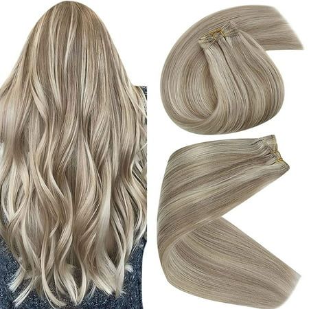 Sunny Weft Remy Human Hair Extension 18 inch 100g Dirty Blonde Mixed Platinum Blonde Highlights Sew  | Walmart (US)