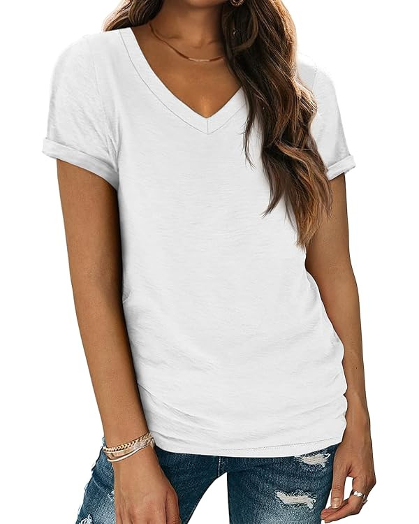 ATHMILE T Womens Short Sleeve T-Shirts V Neck Summer Tops Basic Tees | Lightweight Breathable Cas... | Amazon (US)