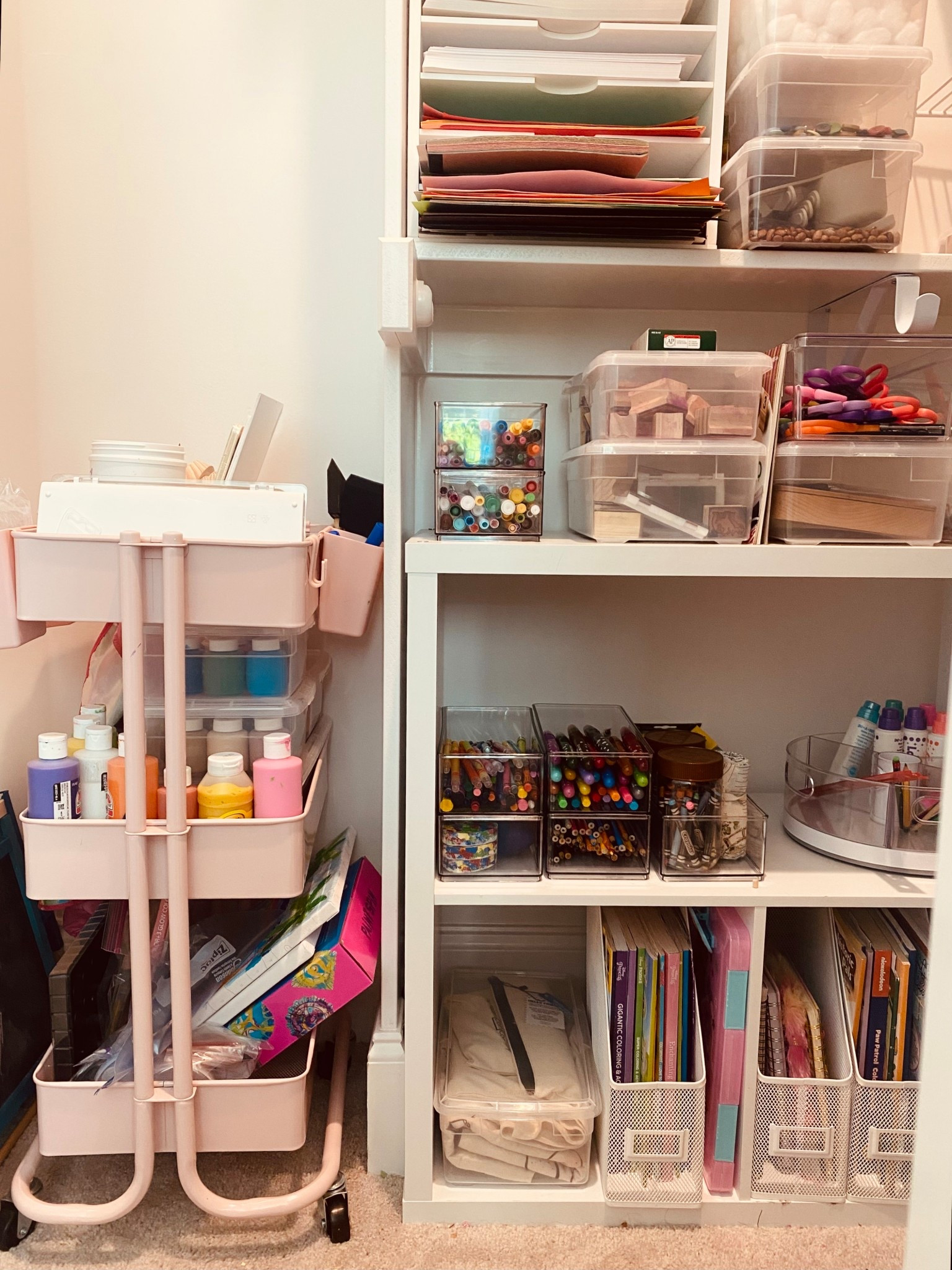 Craft closet. Art organization. Craft org. Kids activities. Organized home. Art cart. Rolling cart. School projects. 
Kids activities. Paint cart. Little artist.

#LTKHome #LTKFamily #LTKKids