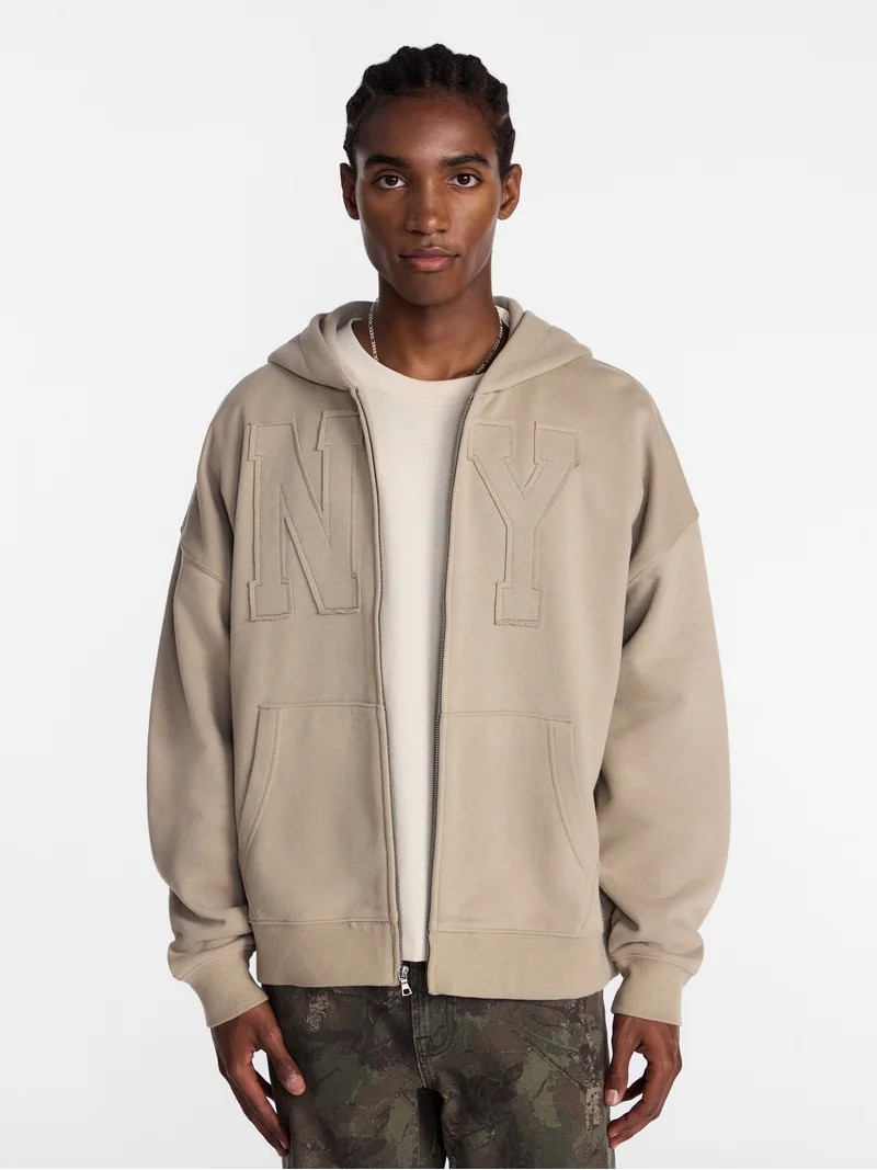 No Boundaries Zip Up Oversized Hoodie with Applique Detail, Men's and Big Men's XS-3XL | Walmart (US)