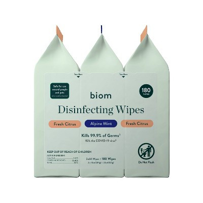 Biom Plastic Free Plant Based Disinfecting Wipes - Variety - 3pk/180ct: Ammonia-Free, Paraben-Free, Mint Scent | Target