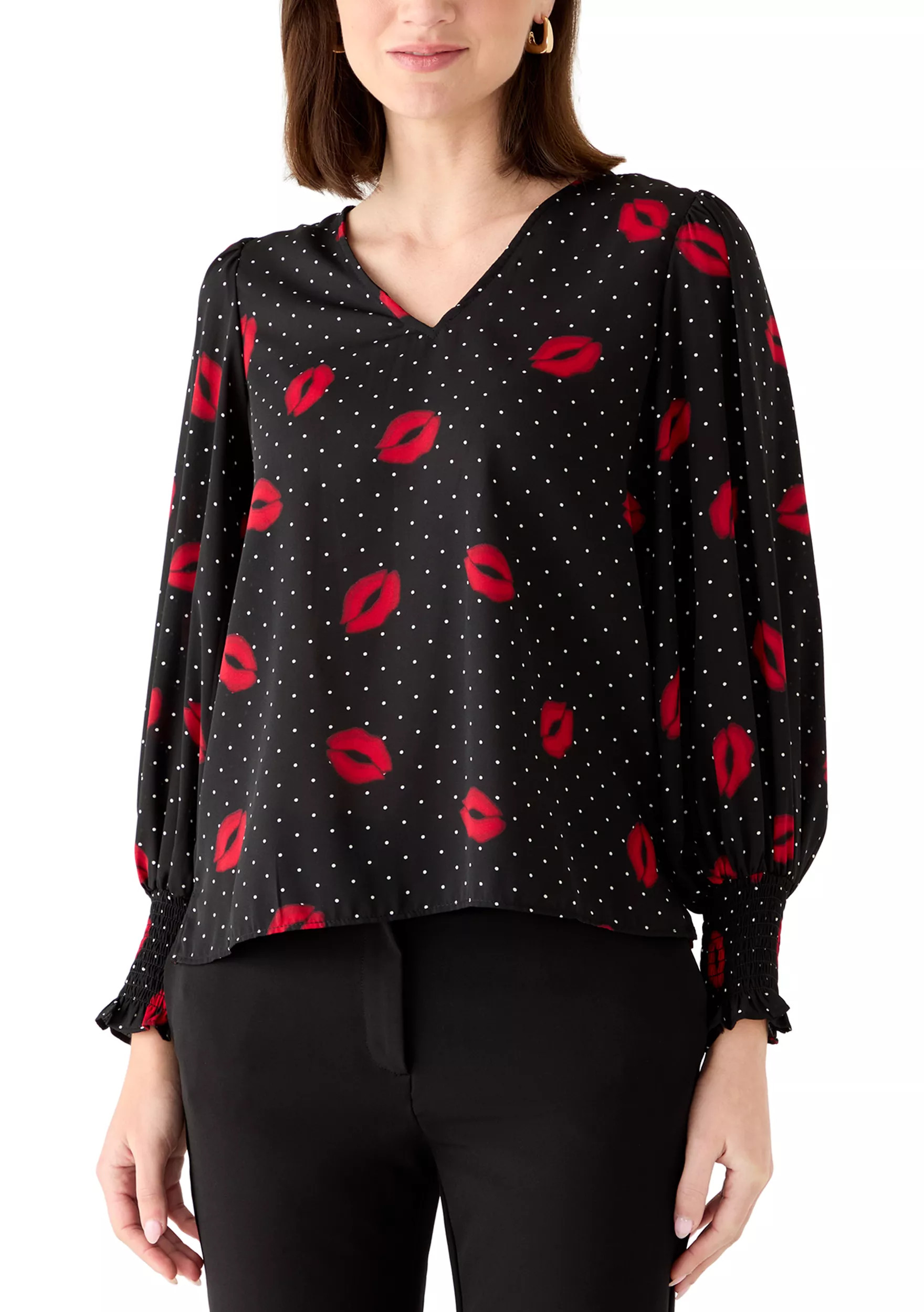 Women's Lip Kiss Print Blouse | Belk