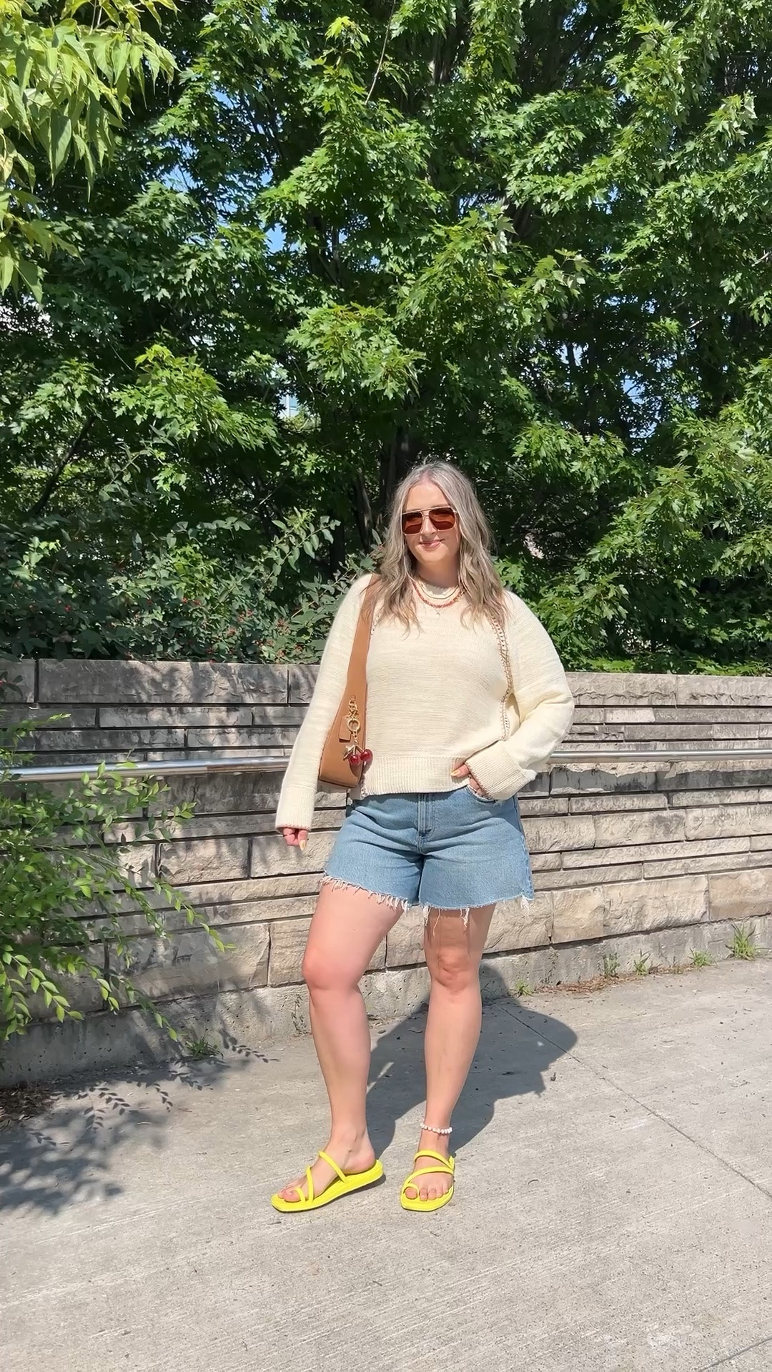 Casual summer outfit! Wearing my usual size L in the 100% cotton sweater. These are my fave denim shorts - love the 5 inch inseam! Sized up to 32 for a loose comfy fit. I’m a 9.5-10 shoe and wear a 10 in the crocs sandals

#LTKsummer #LTKmidsize #LTKsale