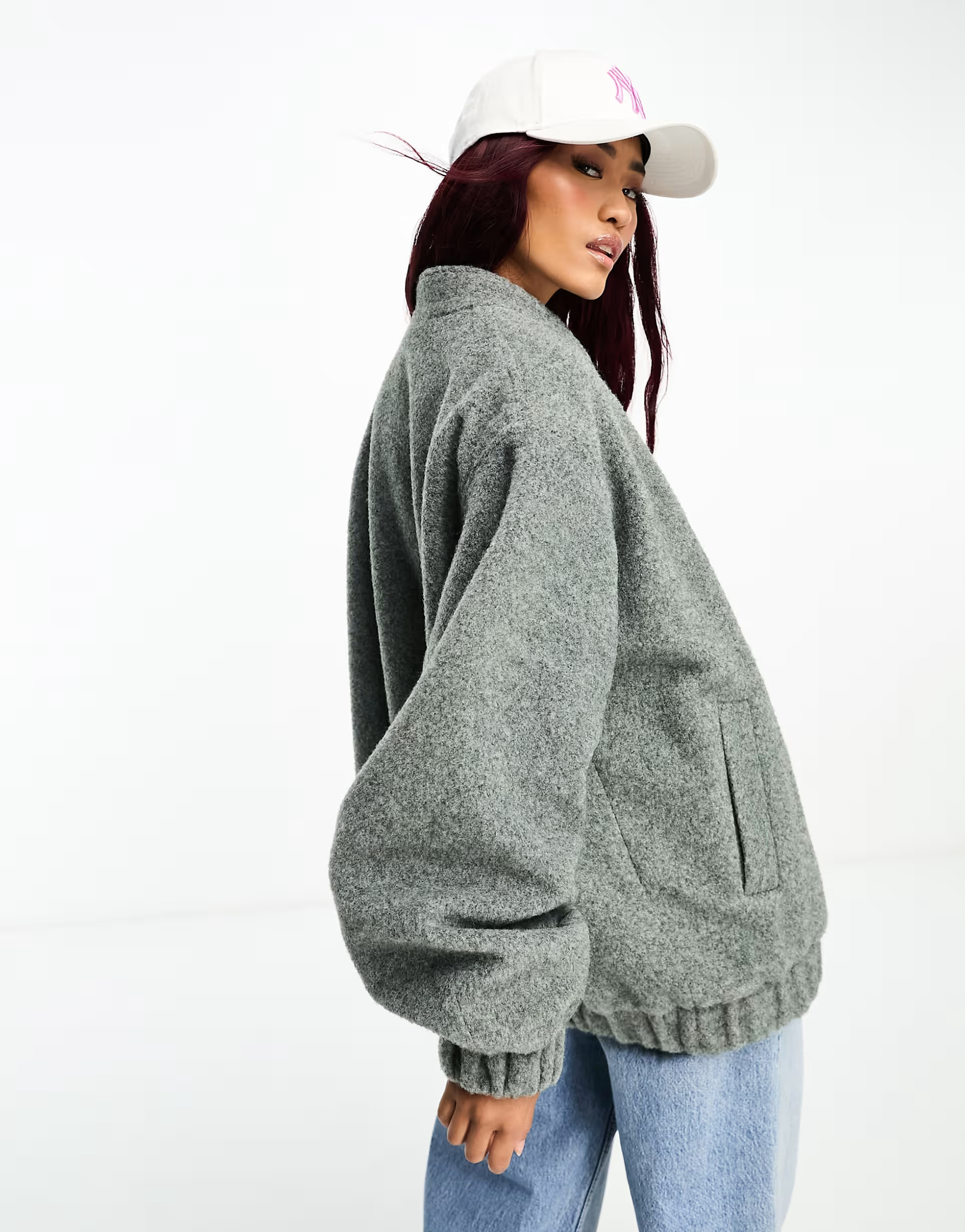 ASOS DESIGN brushed bomber jacket in charcoal | ASOS (Global)