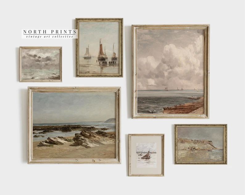 Vintage Coastal Gallery SET Vintage Nautical Paintings Decor PRINTABLE S6-1 - Etsy | Etsy (US)