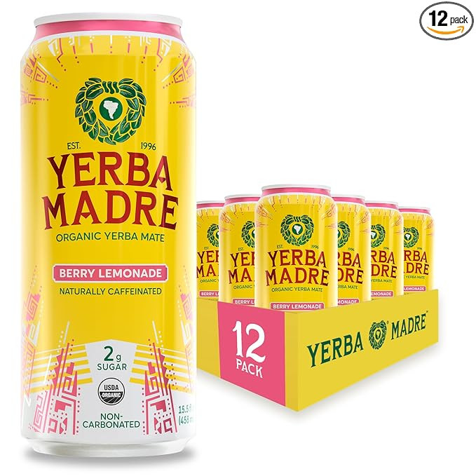 Amazon.com : Yerba Madre Organic Yerba Mate, Low Sugar Berry Lemonade, 150mg Natural Caffeine, En... | Amazon (US)