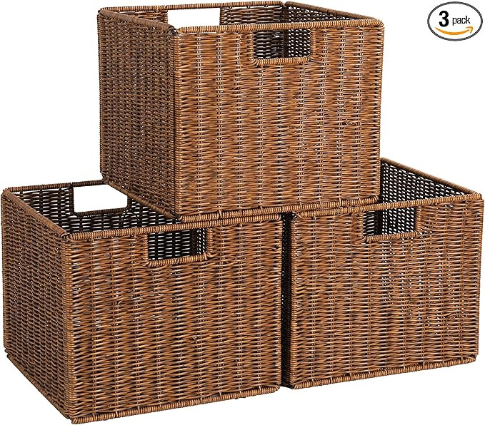 Wicker Storage Basket - Large 12x12x10in Cube, Woven Wicker for Shelves, Pantry, Kitchen & Bathro... | Amazon (US)