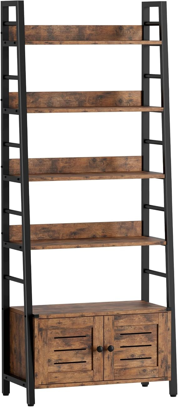 IRONCK Bookshelf with Louvered Doors, 4-Tier Ladder Shelf with Cabinet Industrial Accent Furnitur... | Amazon (US)