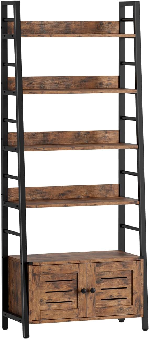 IRONCK Bookshelf with Louvered Doors, 4-Tier Ladder Shelf with Cabinet Industrial Accent Furnitur... | Amazon (US)