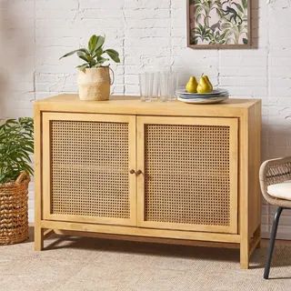 Gwendolyn Boho Handcrafted 2 Door Mango Wood Cabinet with Wicker Caning by Christopher Knight Hom... | Bed Bath & Beyond